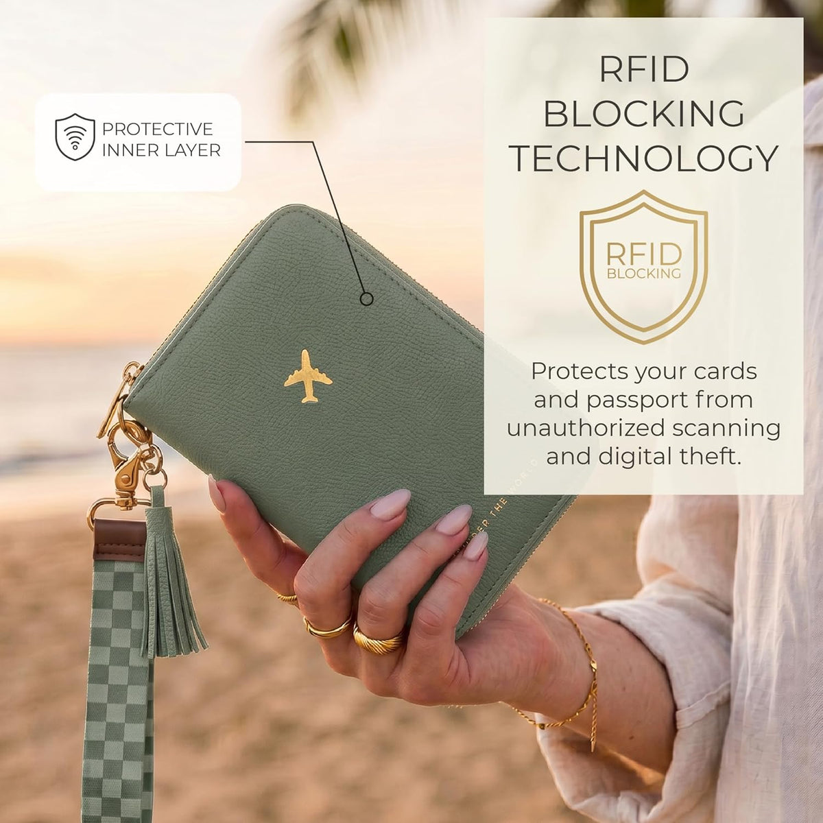 Beautiful Passport Holder And Travel Wallet with Wristlet Strap - All-in-One Organizer for Women with Card Slots and Tassel Keychain - Perfect RFID Blocking Case to Keep Your Documents Safe