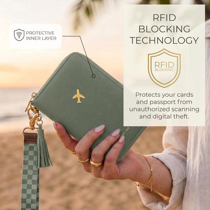 Beautiful Passport Holder And Travel Wallet with Wristlet Strap - All-in-One Organizer for Women with Card Slots and Tassel Keychain - Perfect RFID Blocking Case to Keep Your Documents Safe