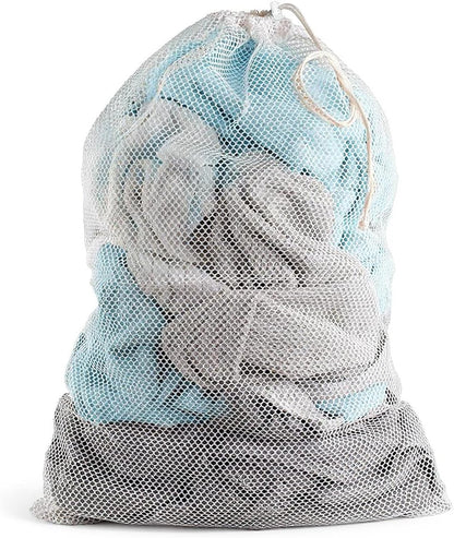 Extra Large Mesh Laundry Bag Heavy Duty Mesh Wash Bag with Drawstring Closure for College, Dorm, Travel, Family and Apartment Dwellers, 27 x 36 Inches, White