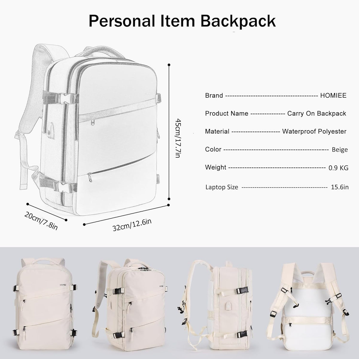 Travel Laptop Backpack for Men Women, Personal Item Carry On Bag | Dry Wet Separation Mochila de Viaje for Weekender Business Hiking Camping