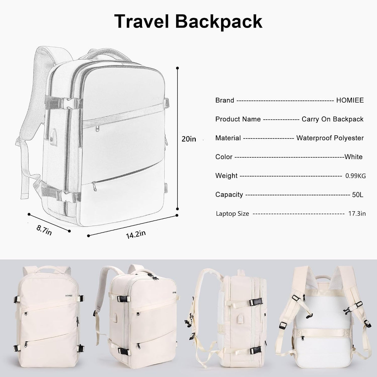 Travel Laptop Backpack for Men Women, Personal Item Carry On Bag | Dry Wet Separation Mochila de Viaje for Weekender Business Hiking Camping