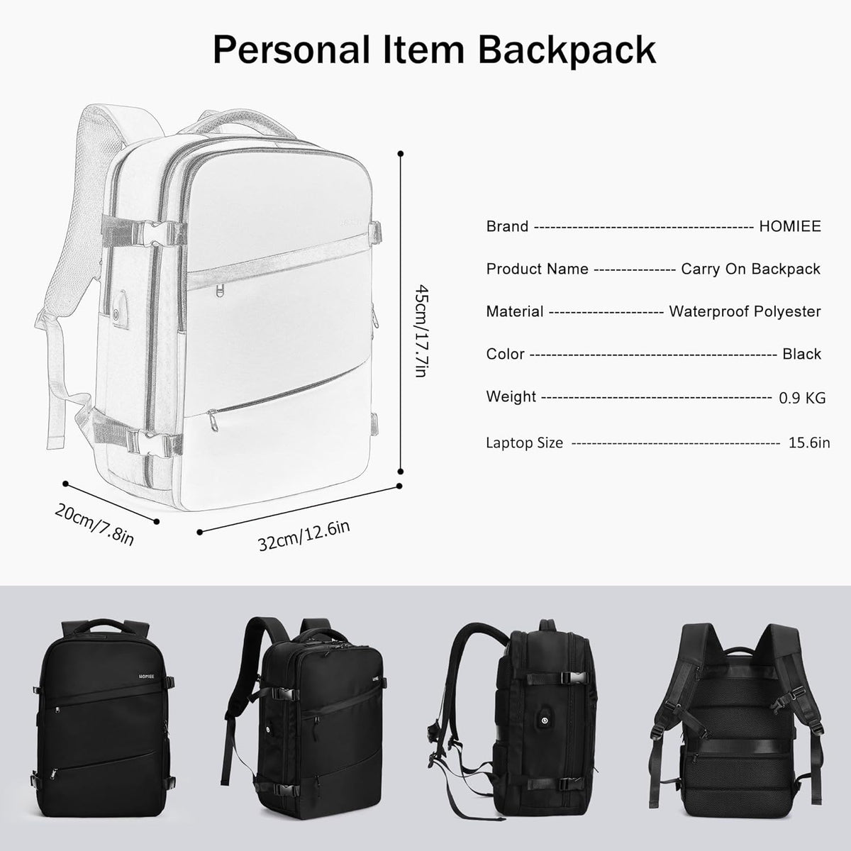 Travel Laptop Backpack for Men Women, Personal Item Carry On Bag | Dry Wet Separation Mochila de Viaje for Weekender Business Hiking Camping