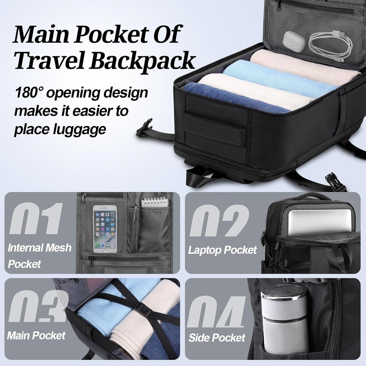 Travel Laptop Backpack for Men Women, Personal Item Carry On Bag | Dry Wet Separation Mochila de Viaje for Weekender Business Hiking Camping