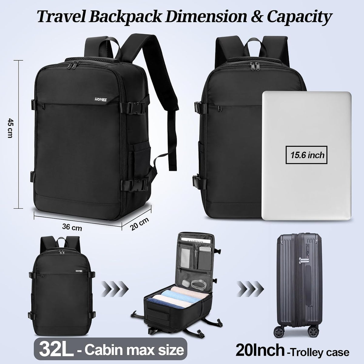 Travel Laptop Backpack for Men Women, Personal Item Carry On Bag | Dry Wet Separation Mochila de Viaje for Weekender Business Hiking Camping