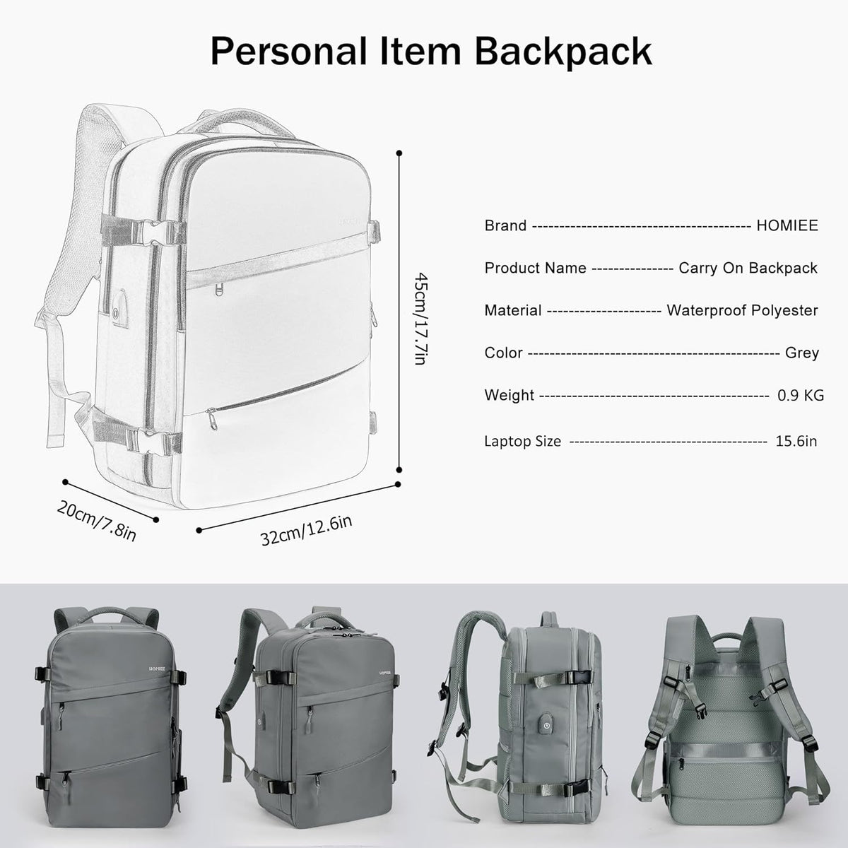 Travel Laptop Backpack for Men Women, Personal Item Carry On Bag | Dry Wet Separation Mochila de Viaje for Weekender Business Hiking Camping
