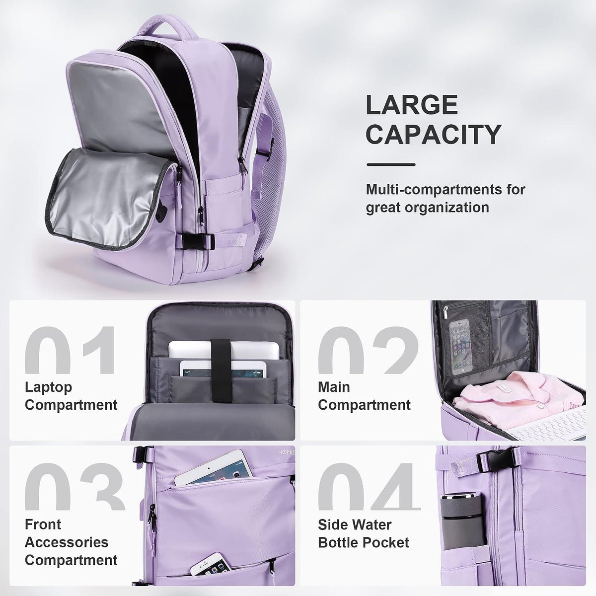 Travel Laptop Backpack for Men Women, Personal Item Carry On Bag | Dry Wet Separation Mochila de Viaje for Weekender Business Hiking Camping
