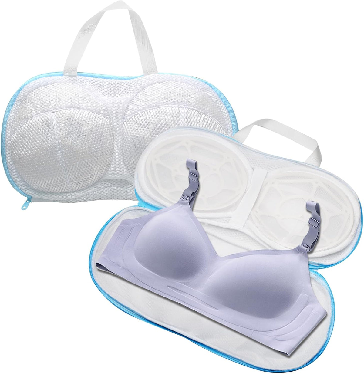 2-Pack Bra Wash Bags with 3D Protective Bracket & Zipper | Non-Deform Lingerie Laundry Bags, For Washing Machine & Storage, Women's Delicates Underwear, A-C Cups