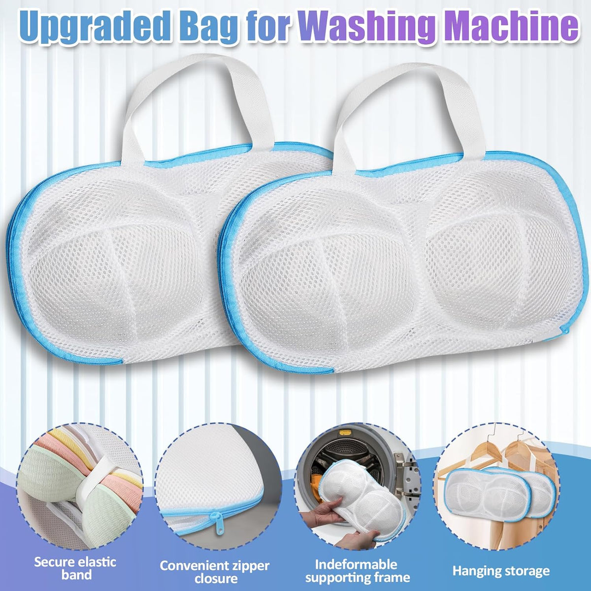 2-Pack Bra Wash Bags with 3D Protective Bracket & Zipper | Non-Deform Lingerie Laundry Bags, For Washing Machine & Storage, Women's Delicates Underwear, A-C Cups