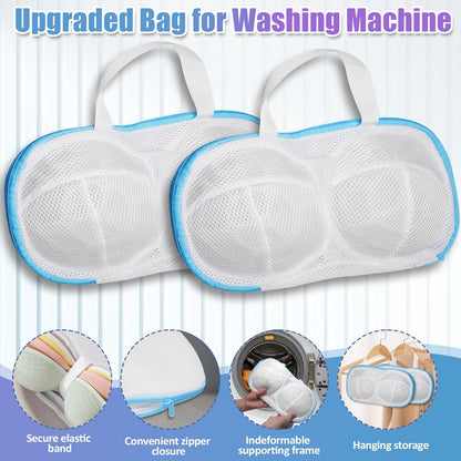 2-Pack Bra Wash Bags with 3D Protective Bracket & Zipper | Non-Deform Lingerie Laundry Bags, For Washing Machine & Storage, Women's Delicates Underwear, A-C Cups