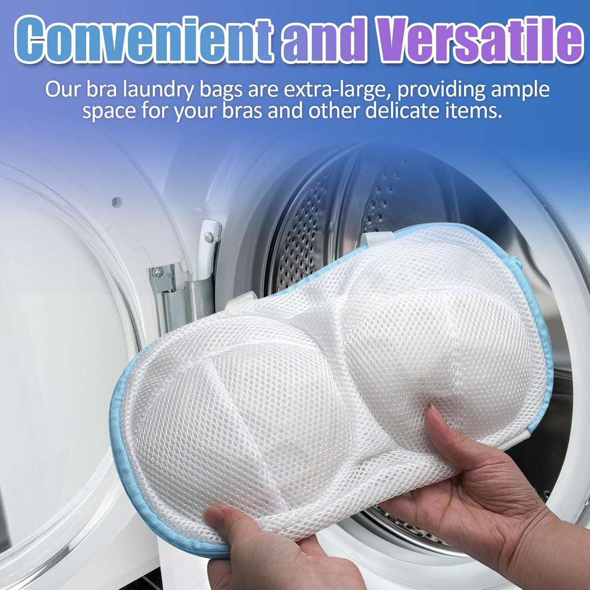 2-Pack Bra Wash Bags with 3D Protective Bracket & Zipper | Non-Deform Lingerie Laundry Bags, For Washing Machine & Storage, Women's Delicates Underwear, A-C Cups
