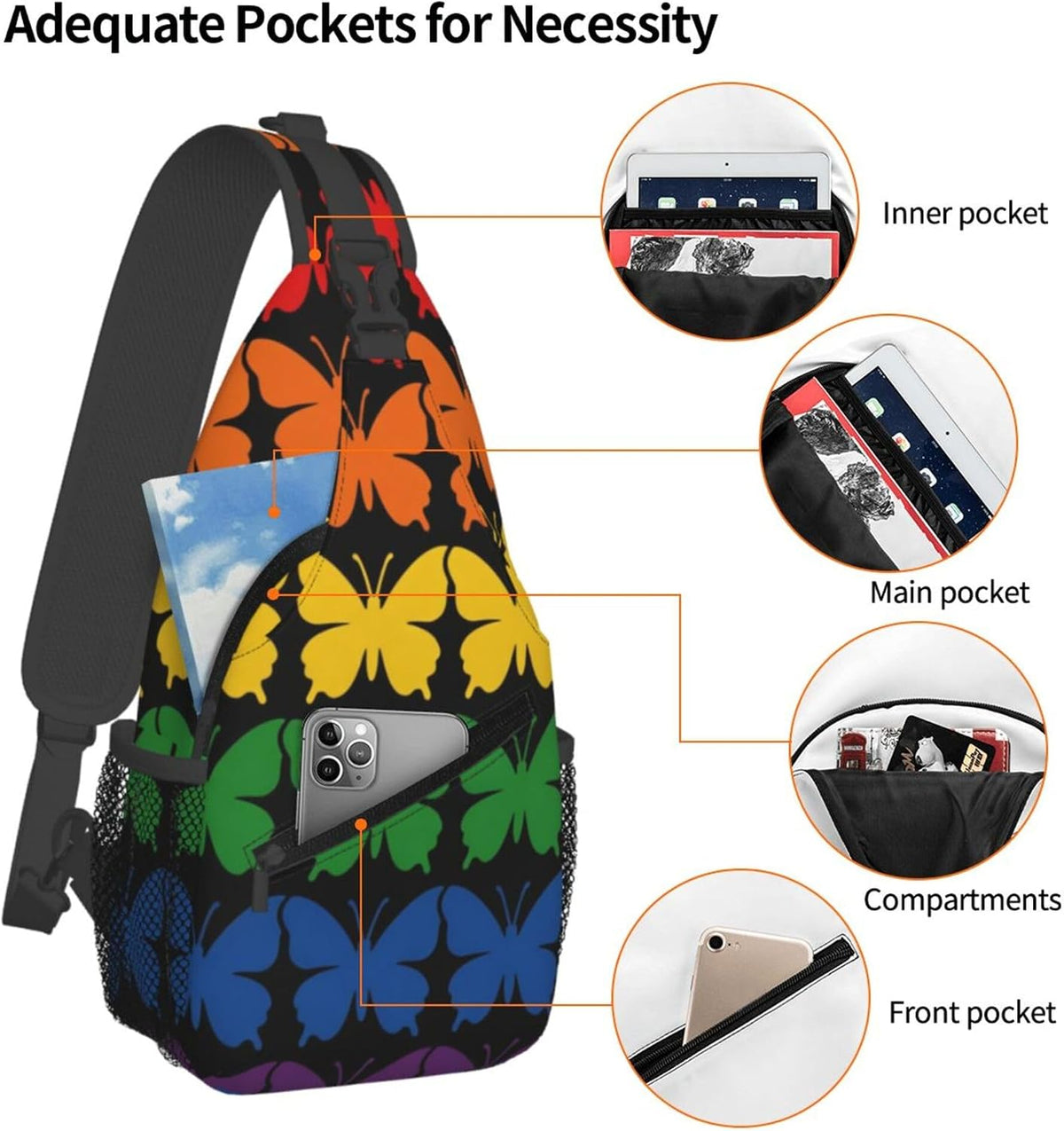 Sling Backpack for Women Men Multipurpose Anti-Theft Gym Bags Sack Daypack Outdoor Backpack Carry On Bag, Lgbt Heart Beat Pride Single Shoulder Messenger Bag