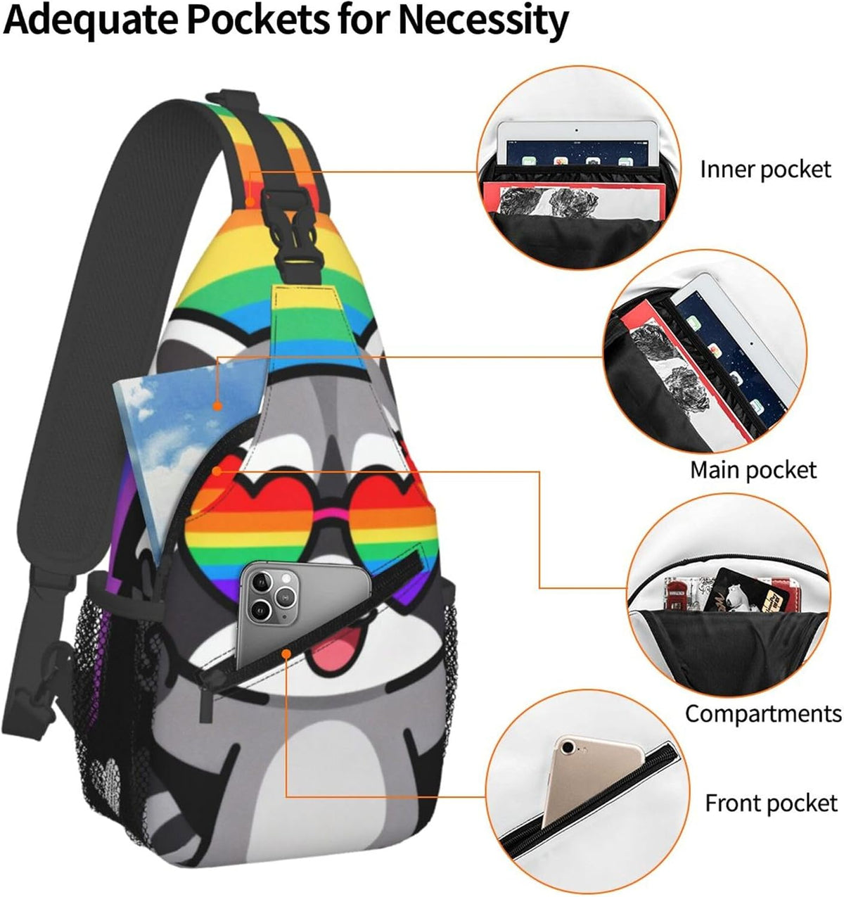 Sling Backpack for Women Men Multipurpose Anti-Theft Gym Bags Sack Daypack Outdoor Backpack Carry On Bag, Lgbt Heart Beat Pride Single Shoulder Messenger Bag