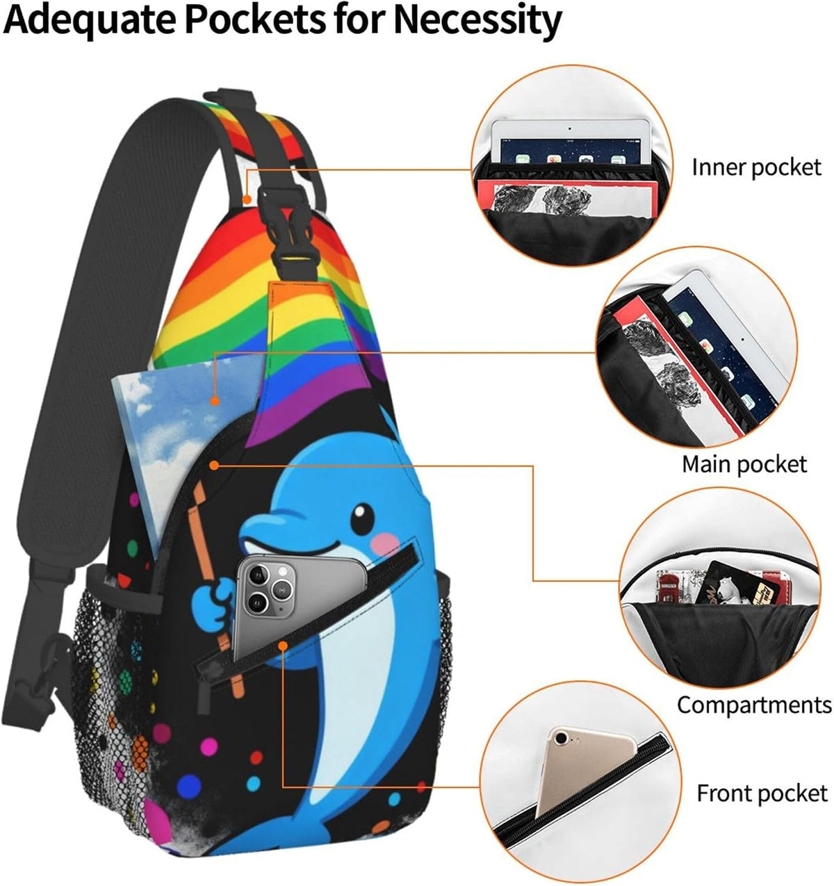 Sling Backpack for Women Men Multipurpose Anti-Theft Gym Bags Sack Daypack Outdoor Backpack Carry On Bag, Lgbt Heart Beat Pride Single Shoulder Messenger Bag