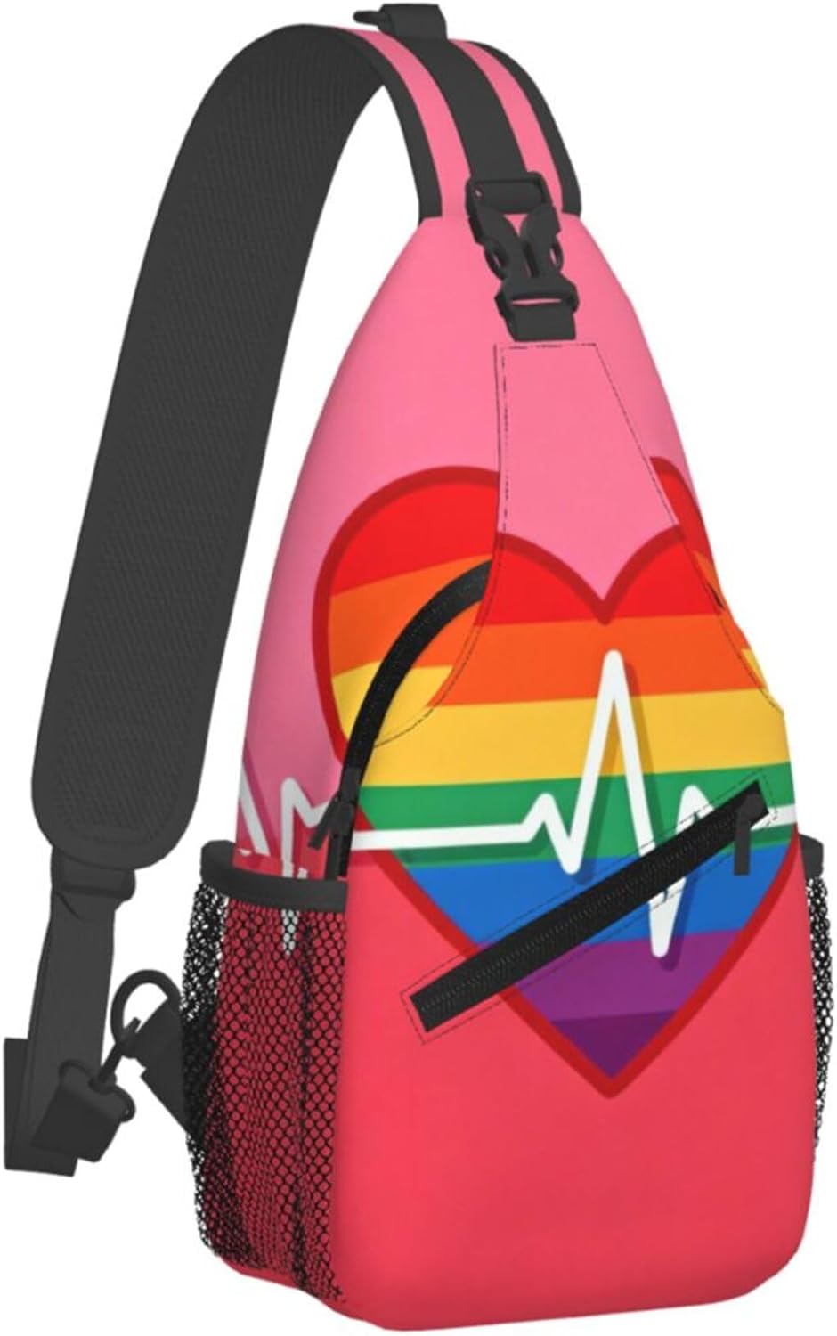 Sling Backpack for Women Men Multipurpose Anti-Theft Gym Bags Sack Daypack Outdoor Backpack Carry On Bag, Lgbt Heart Beat Pride Single Shoulder Messenger Bag