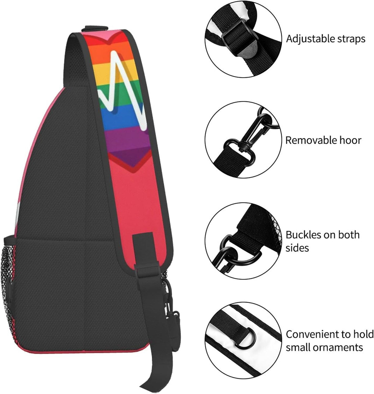 Sling Backpack for Women Men Multipurpose Anti-Theft Gym Bags Sack Daypack Outdoor Backpack Carry On Bag, Lgbt Heart Beat Pride Single Shoulder Messenger Bag