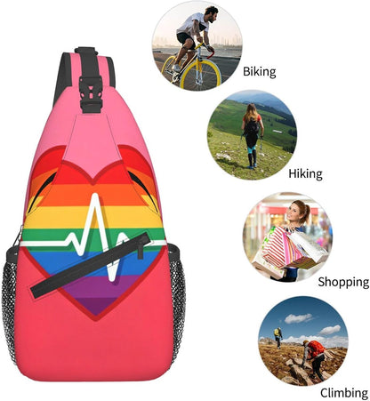 Sling Backpack for Women Men Multipurpose Anti-Theft Gym Bags Sack Daypack Outdoor Backpack Carry On Bag, Lgbt Heart Beat Pride Single Shoulder Messenger Bag