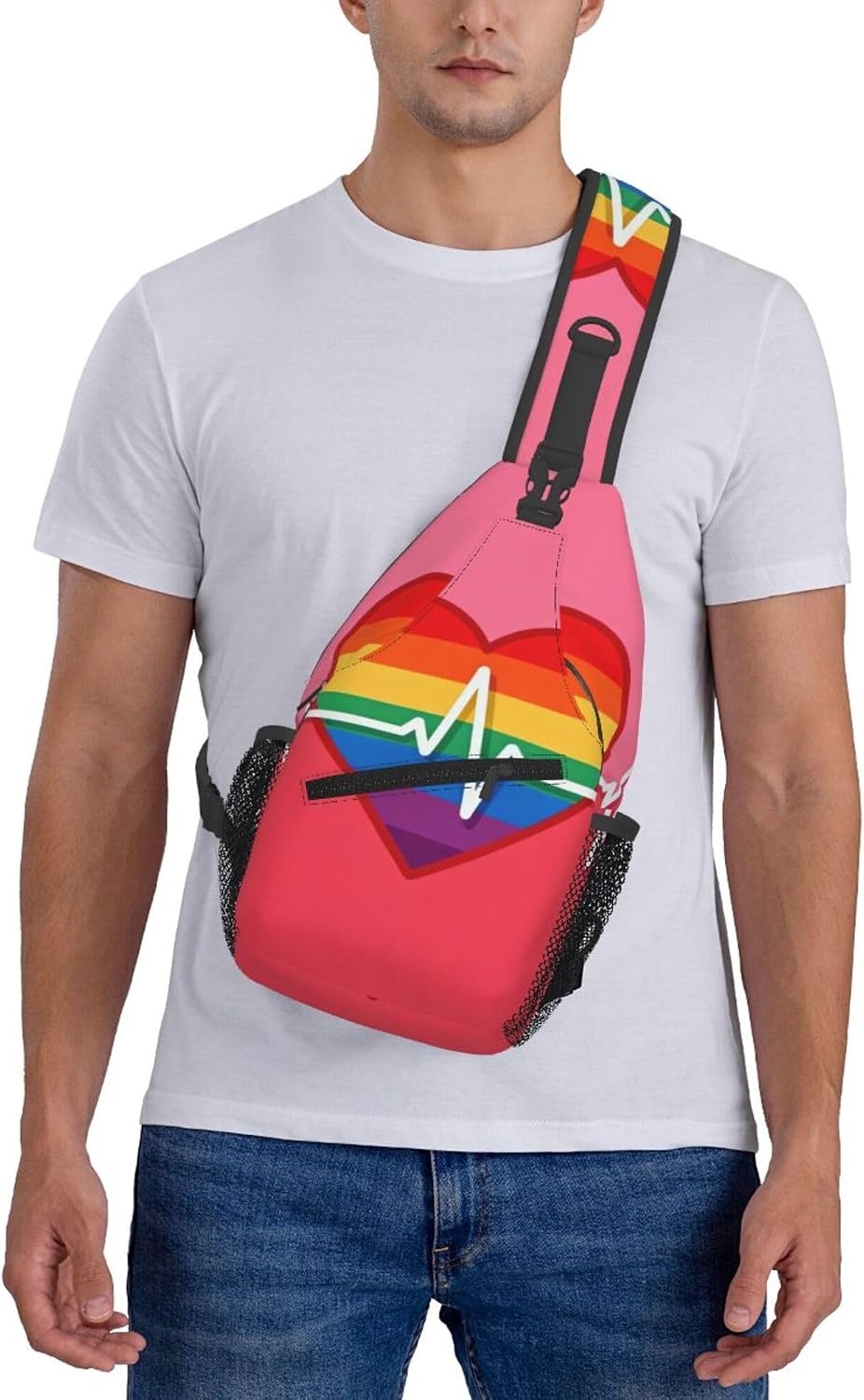 Sling Backpack for Women Men Multipurpose Anti-Theft Gym Bags Sack Daypack Outdoor Backpack Carry On Bag, Lgbt Heart Beat Pride Single Shoulder Messenger Bag