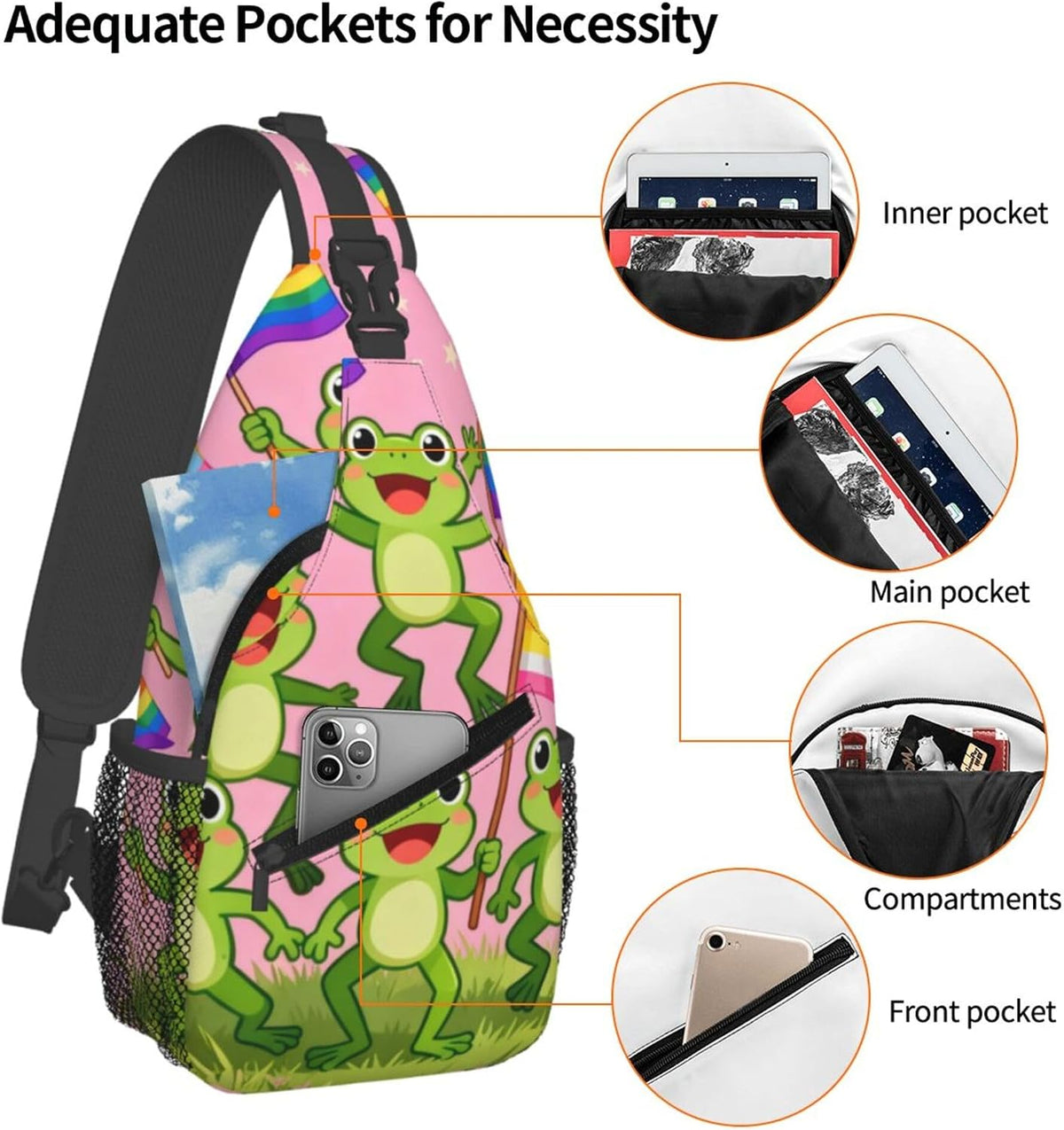 Sling Backpack for Women Men Multipurpose Anti-Theft Gym Bags Sack Daypack Outdoor Backpack Carry On Bag, Lgbt Heart Beat Pride Single Shoulder Messenger Bag