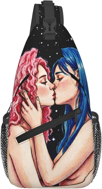 Sling Backpack for Women Men Multipurpose Anti-Theft Gym Bags Sack Daypack Outdoor Backpack Carry On Bag, Lgbt Heart Beat Pride Single Shoulder Messenger Bag