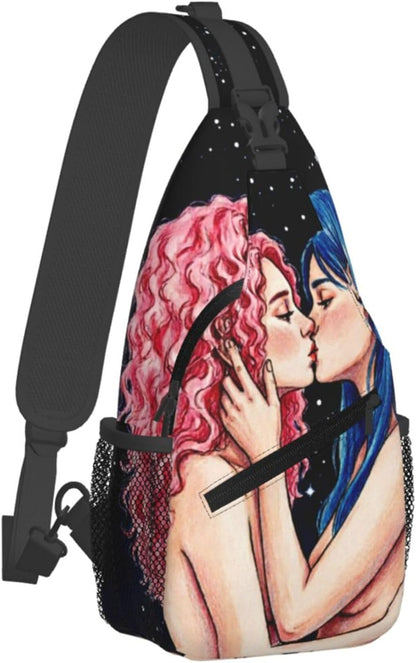 Sling Backpack for Women Men Multipurpose Anti-Theft Gym Bags Sack Daypack Outdoor Backpack Carry On Bag, Lgbt Heart Beat Pride Single Shoulder Messenger Bag