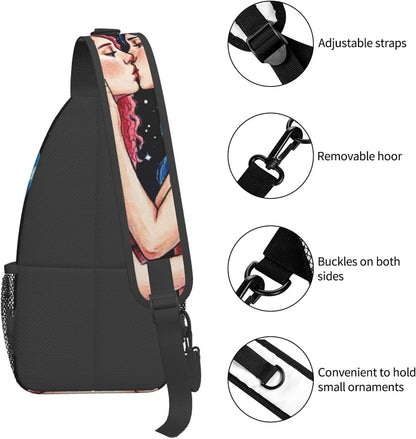 Sling Backpack for Women Men Multipurpose Anti-Theft Gym Bags Sack Daypack Outdoor Backpack Carry On Bag, Lgbt Heart Beat Pride Single Shoulder Messenger Bag