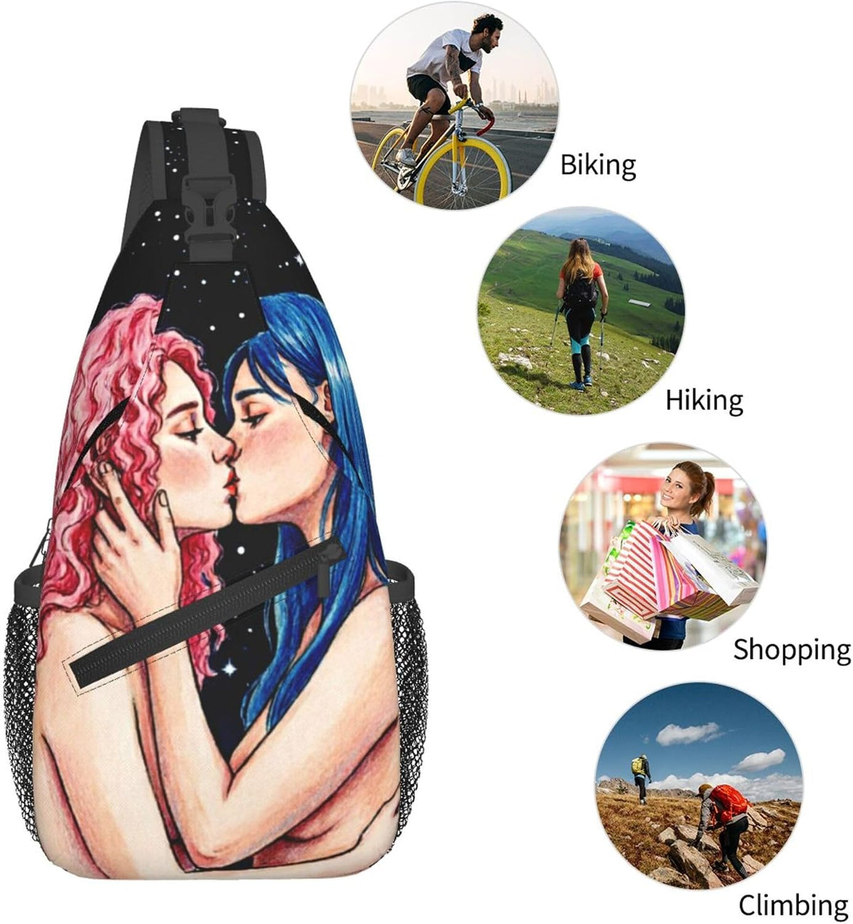 Sling Backpack for Women Men Multipurpose Anti-Theft Gym Bags Sack Daypack Outdoor Backpack Carry On Bag, Lgbt Heart Beat Pride Single Shoulder Messenger Bag