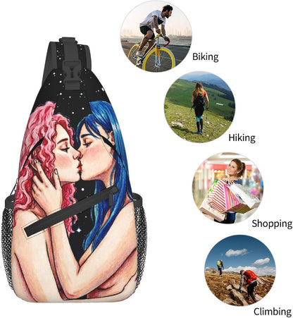 Sling Backpack for Women Men Multipurpose Anti-Theft Gym Bags Sack Daypack Outdoor Backpack Carry On Bag, Lgbt Heart Beat Pride Single Shoulder Messenger Bag