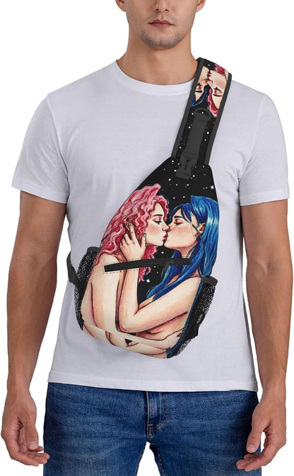 Sling Backpack for Women Men Multipurpose Anti-Theft Gym Bags Sack Daypack Outdoor Backpack Carry On Bag, Lgbt Heart Beat Pride Single Shoulder Messenger Bag