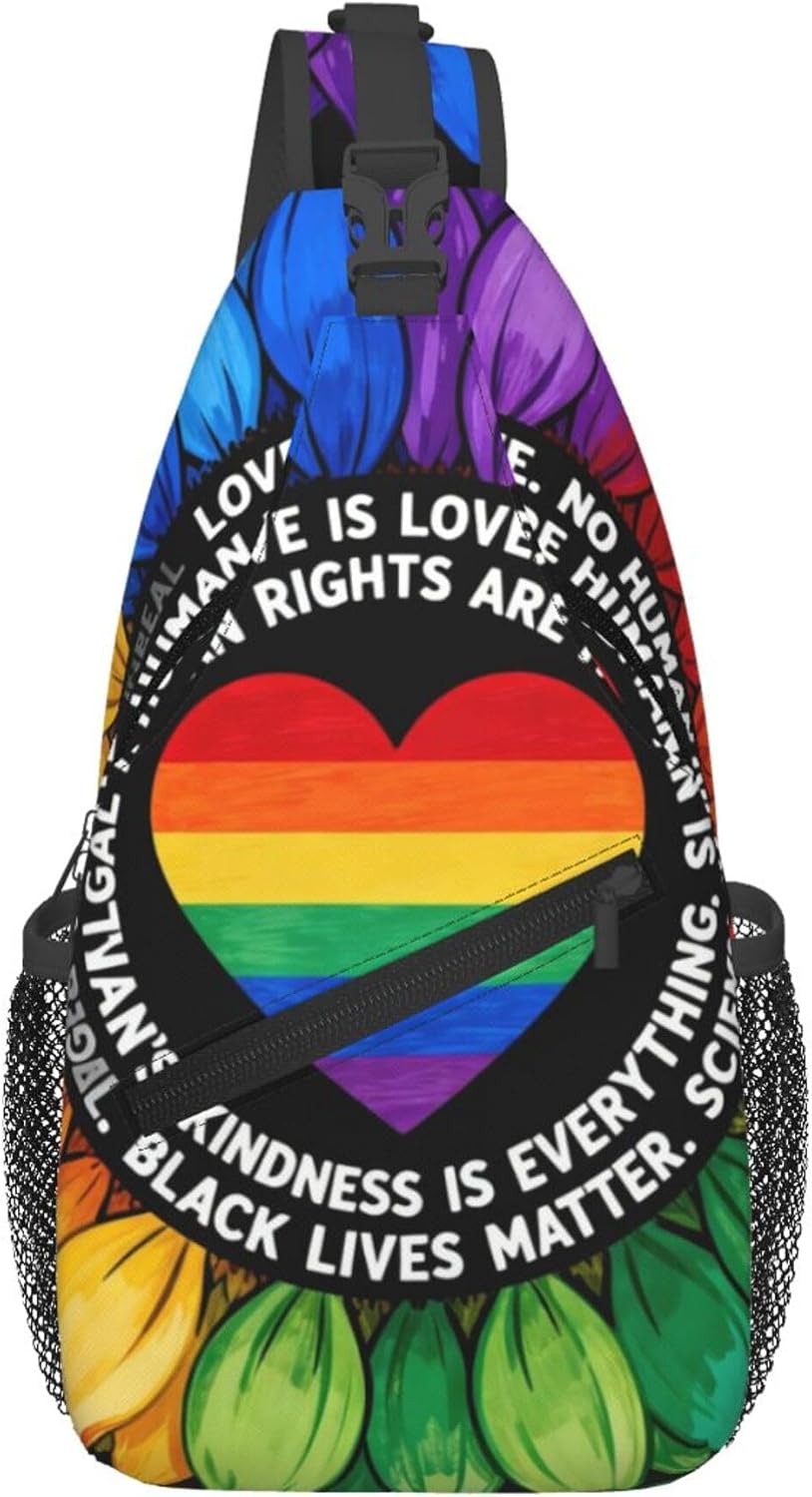 Sling Backpack for Women Men Multipurpose Anti-Theft Gym Bags Sack Daypack Outdoor Backpack Carry On Bag, Lgbt Heart Beat Pride Single Shoulder Messenger Bag