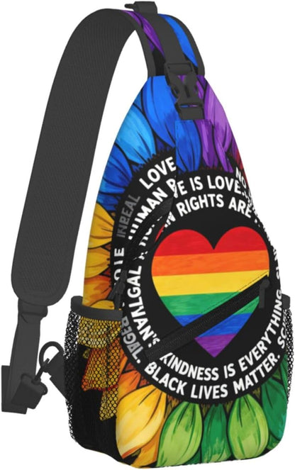 Sling Backpack for Women Men Multipurpose Anti-Theft Gym Bags Sack Daypack Outdoor Backpack Carry On Bag, Lgbt Heart Beat Pride Single Shoulder Messenger Bag