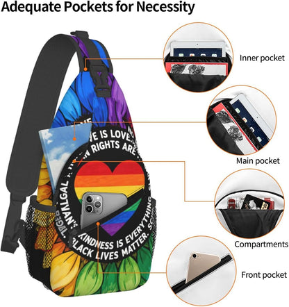 Sling Backpack for Women Men Multipurpose Anti-Theft Gym Bags Sack Daypack Outdoor Backpack Carry On Bag, Lgbt Heart Beat Pride Single Shoulder Messenger Bag