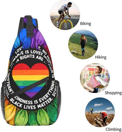 Sling Backpack for Women Men Multipurpose Anti-Theft Gym Bags Sack Daypack Outdoor Backpack Carry On Bag, Lgbt Heart Beat Pride Single Shoulder Messenger Bag