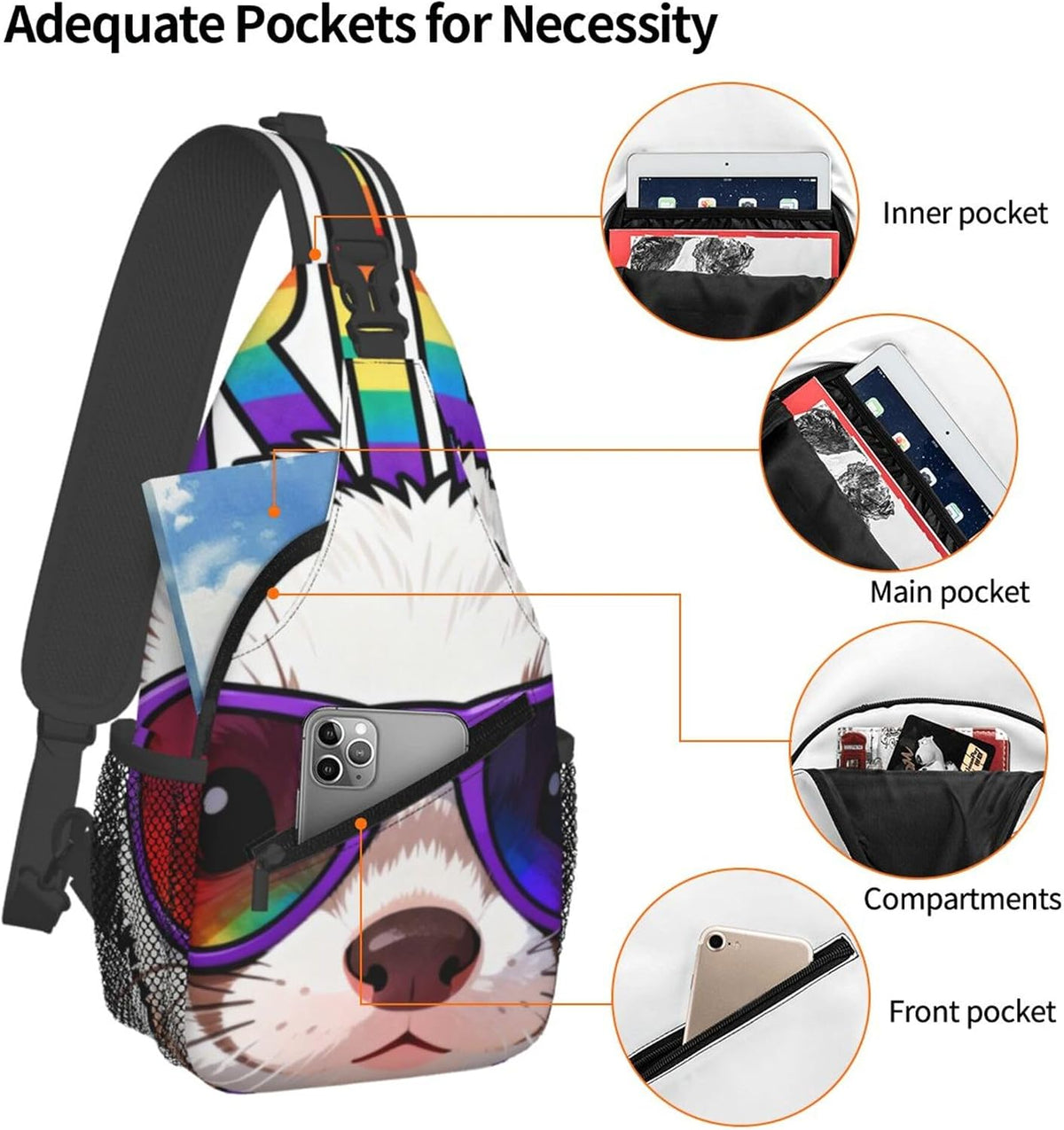 Sling Backpack for Women Men Multipurpose Anti-Theft Gym Bags Sack Daypack Outdoor Backpack Carry On Bag, Lgbt Heart Beat Pride Single Shoulder Messenger Bag