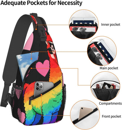 Sling Backpack for Women Men Multipurpose Anti-Theft Gym Bags Sack Daypack Outdoor Backpack Carry On Bag, Lgbt Heart Beat Pride Single Shoulder Messenger Bag