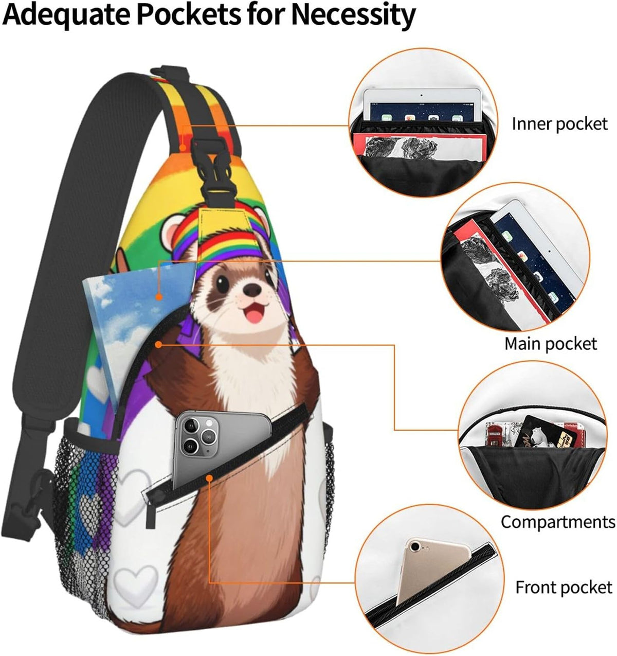 Sling Backpack for Women Men Multipurpose Anti-Theft Gym Bags Sack Daypack Outdoor Backpack Carry On Bag, Lgbt Heart Beat Pride Single Shoulder Messenger Bag