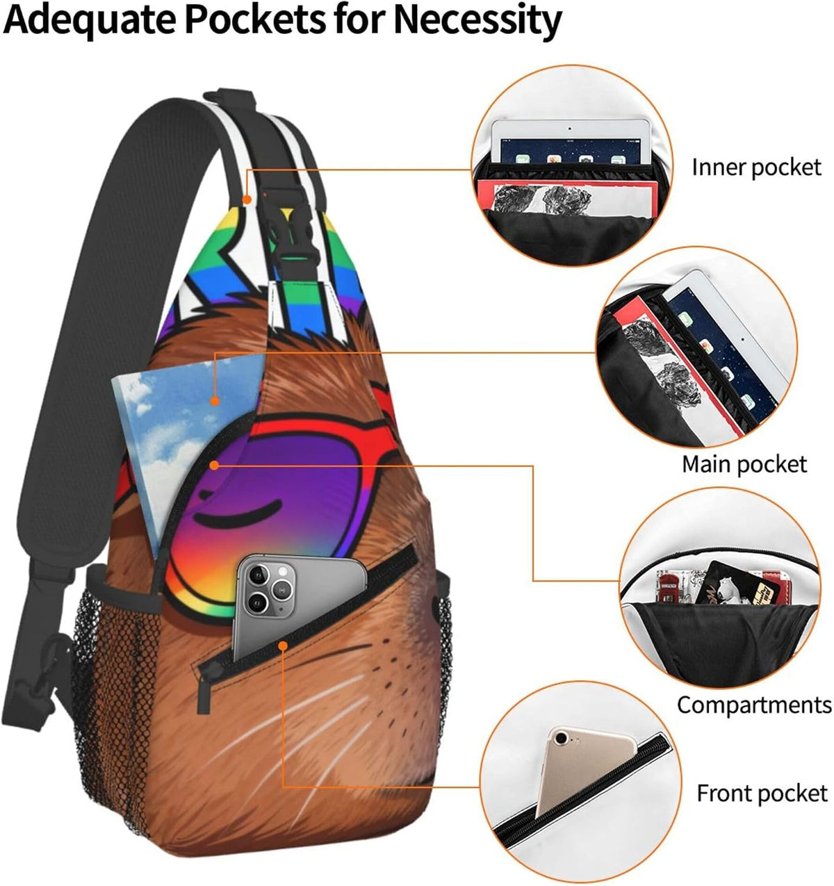 Sling Backpack for Women Men Multipurpose Anti-Theft Gym Bags Sack Daypack Outdoor Backpack Carry On Bag, Lgbt Heart Beat Pride Single Shoulder Messenger Bag