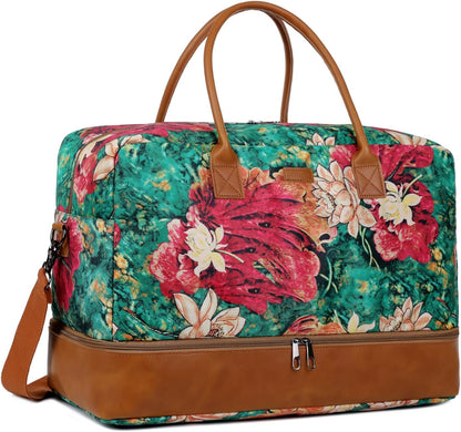 Pretty Colorful Travel Duffel Weekender Bag Overnight Bag Carry On with Shoe Compartment for Women HB-10 (HS)