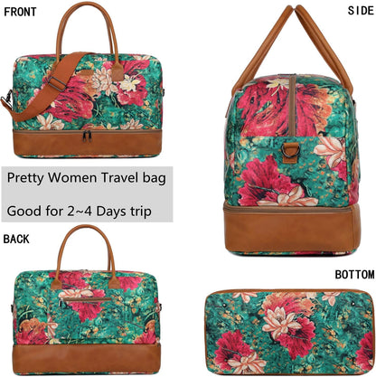 Pretty Colorful Travel Duffel Weekender Bag Overnight Bag Carry On with Shoe Compartment for Women HB-10 (HS)