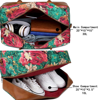 Pretty Colorful Travel Duffel Weekender Bag Overnight Bag Carry On with Shoe Compartment for Women HB-10 (HS)
