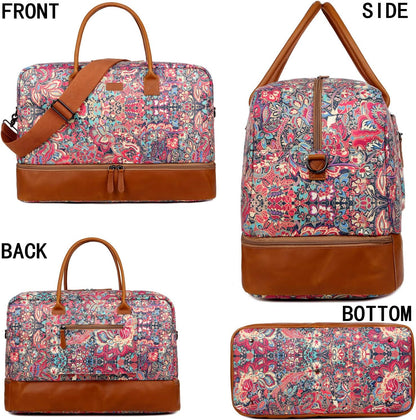 Pretty Colorful Travel Duffel Weekender Bag Overnight Bag Carry On with Shoe Compartment for Women HB-10 (HS)
