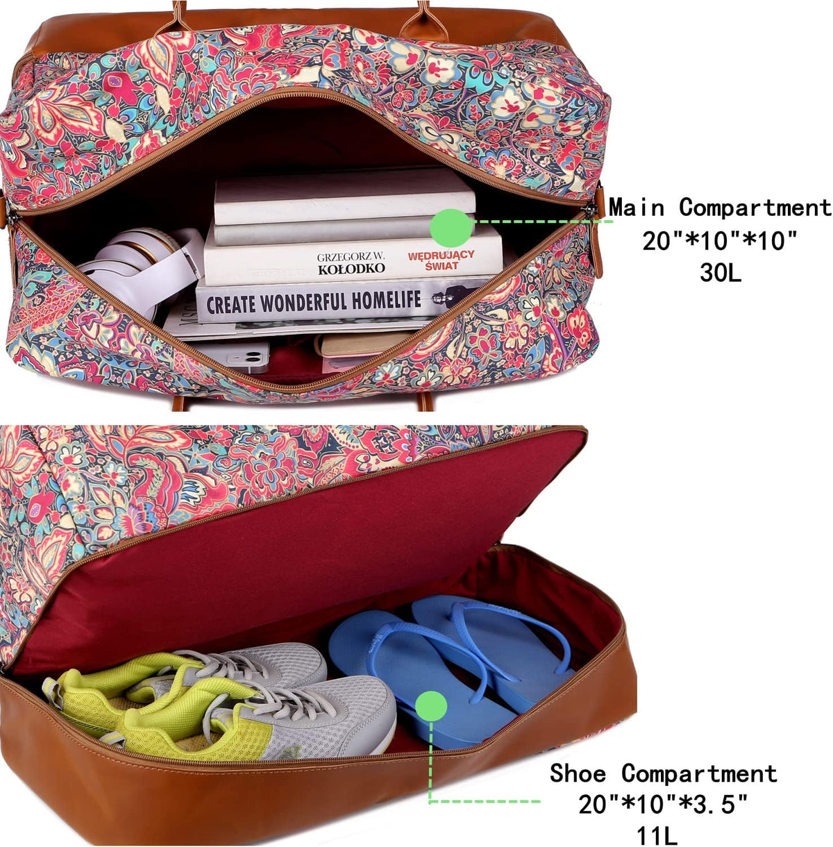 Pretty Colorful Travel Duffel Weekender Bag Overnight Bag Carry On with Shoe Compartment for Women HB-10 (HS)
