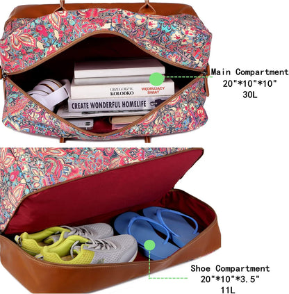 Pretty Colorful Travel Duffel Weekender Bag Overnight Bag Carry On with Shoe Compartment for Women HB-10 (HS)