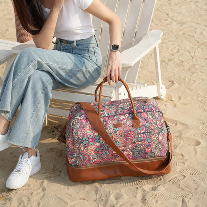 Pretty Colorful Travel Duffel Weekender Bag Overnight Bag Carry On with Shoe Compartment for Women HB-10 (HS)