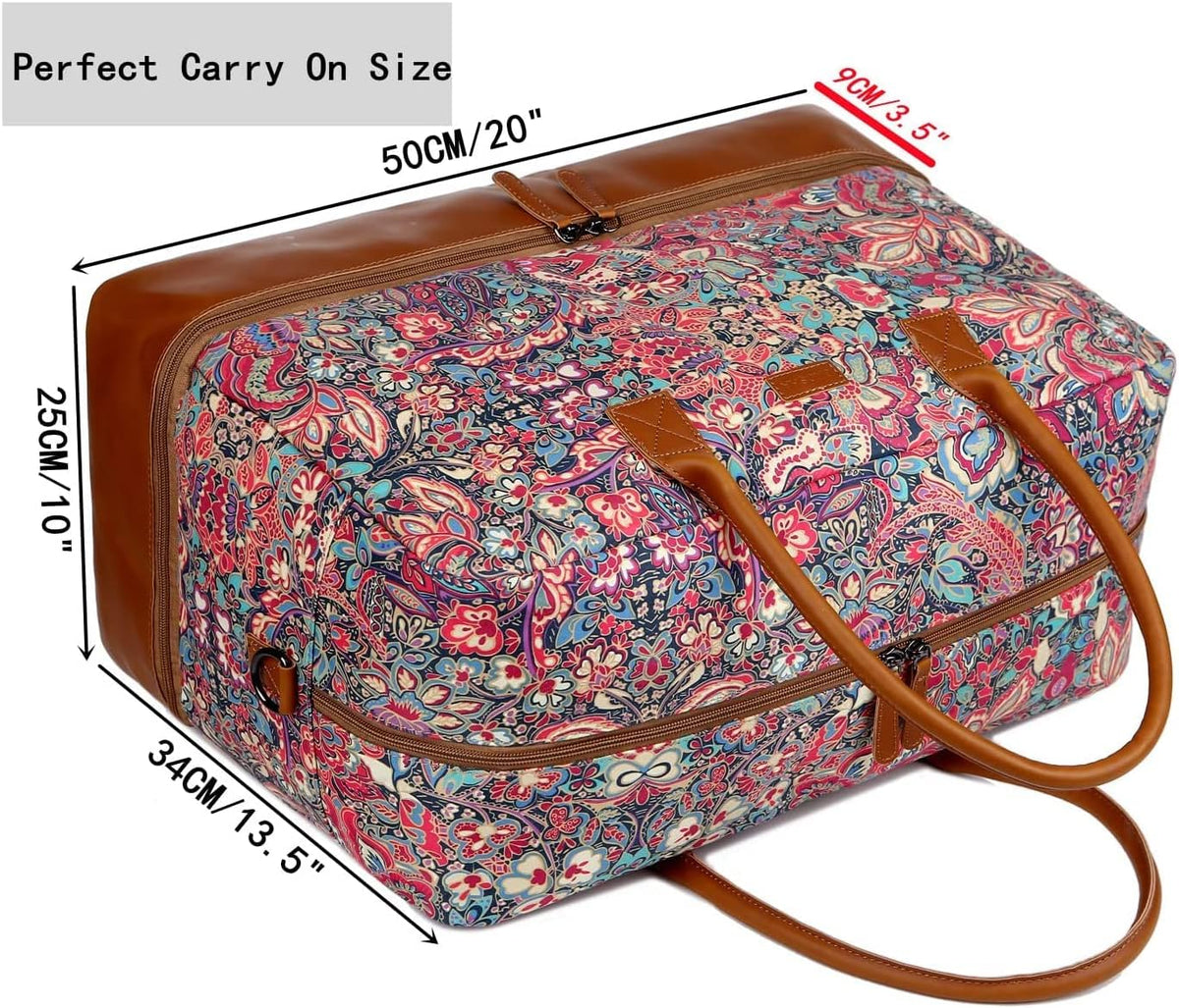 Pretty Colorful Travel Duffel Weekender Bag Overnight Bag Carry On with Shoe Compartment for Women HB-10 (HS)