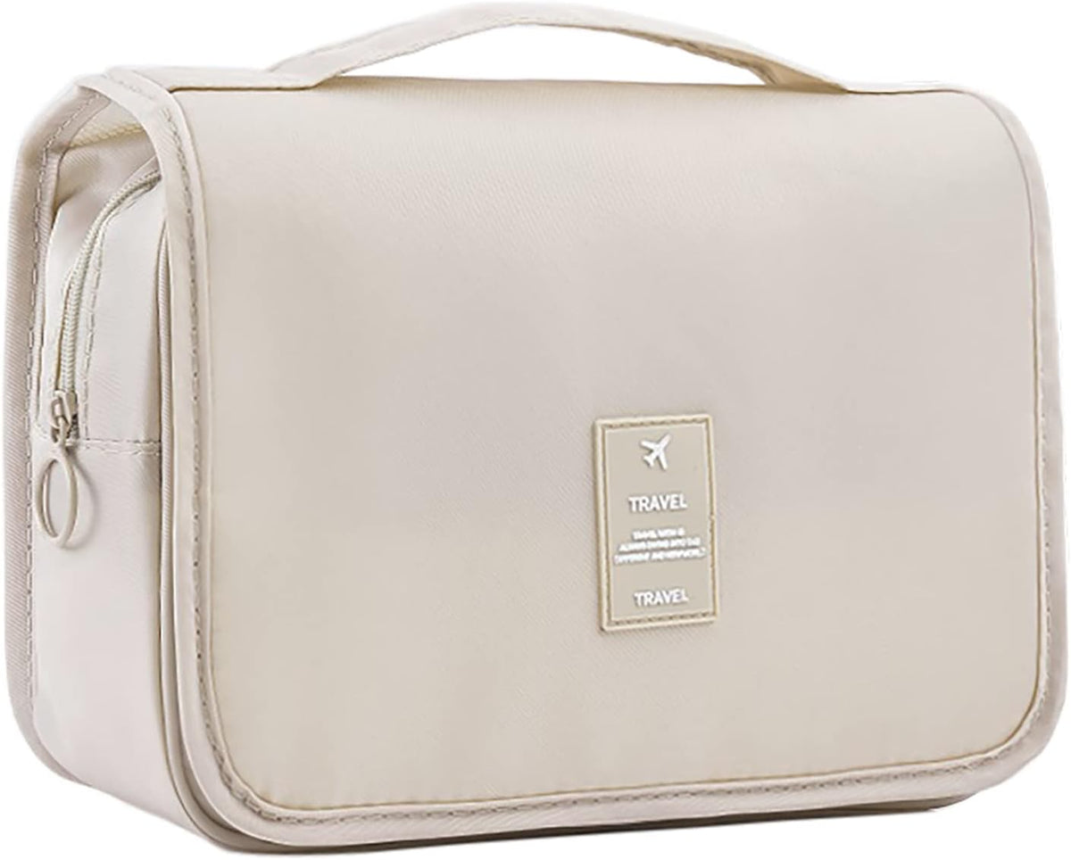Hanging Travel Toiletry Bag for Women, Water-resistant Makeup Bag Cosmetic Organizer for Traveling Accessories Toiletries (Beige)