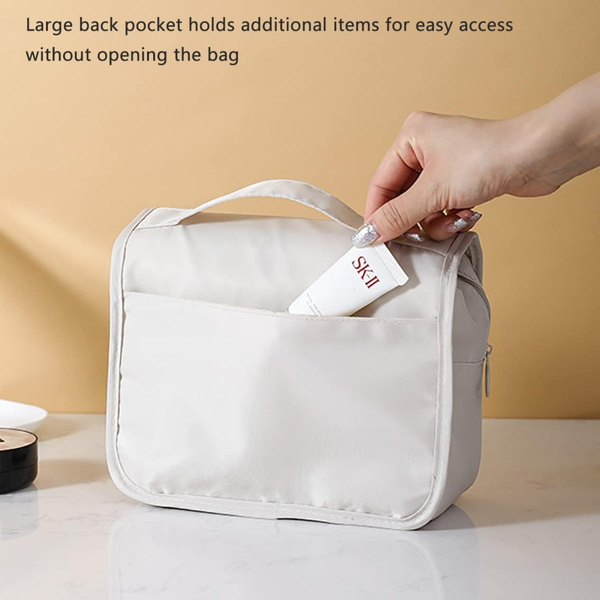 Hanging Travel Toiletry Bag for Women, Water-resistant Makeup Bag Cosmetic Organizer for Traveling Accessories Toiletries (Beige)