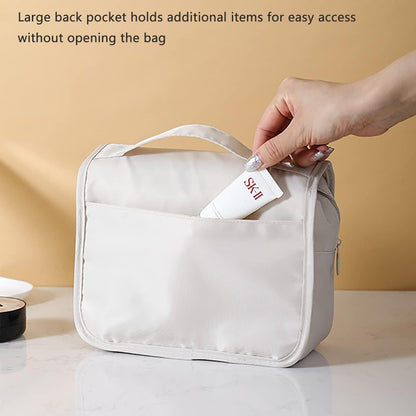 Hanging Travel Toiletry Bag for Women, Water-resistant Makeup Bag Cosmetic Organizer for Traveling Accessories Toiletries (Beige)