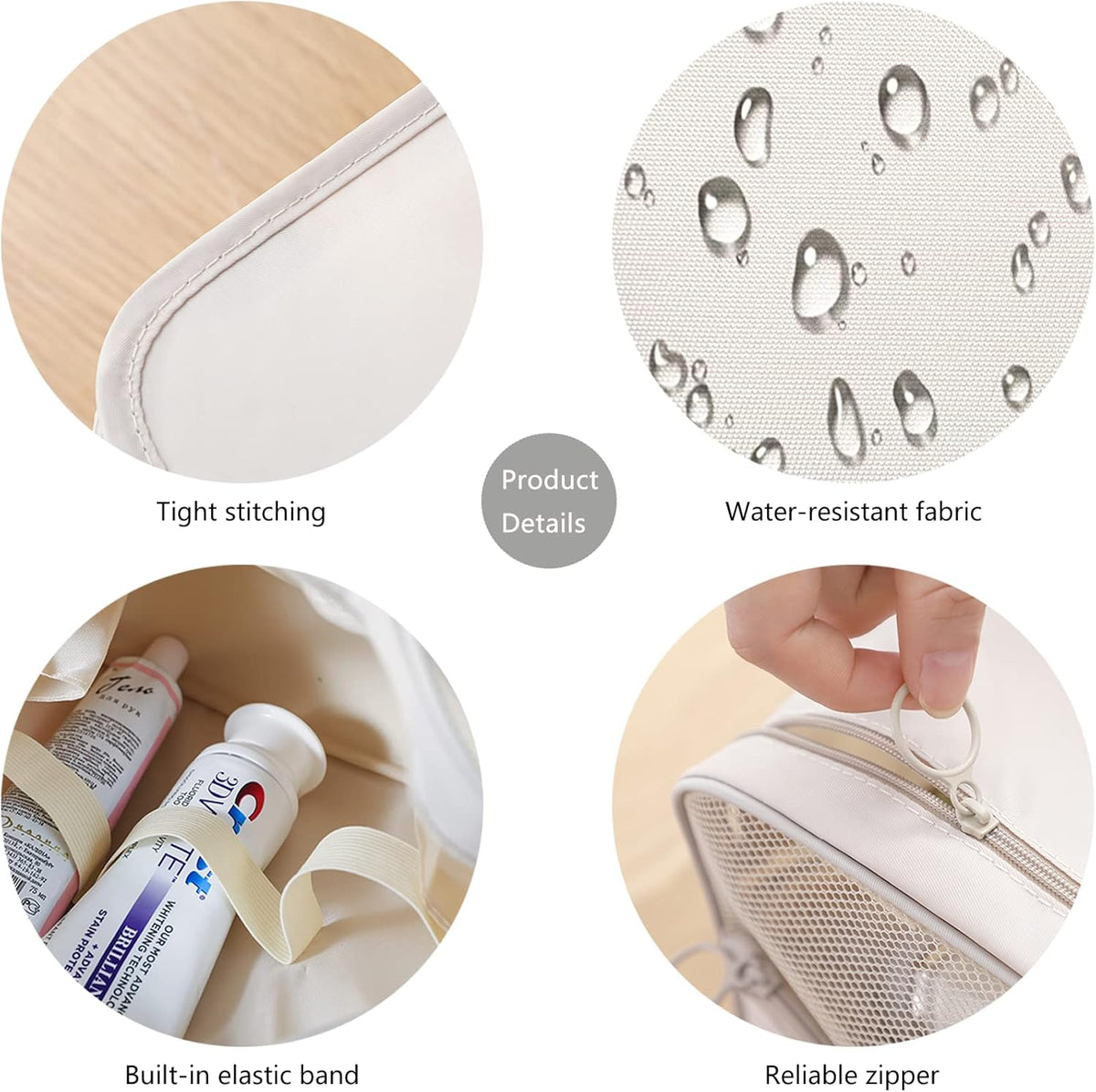 Hanging Travel Toiletry Bag for Women, Water-resistant Makeup Bag Cosmetic Organizer for Traveling Accessories Toiletries (Beige)