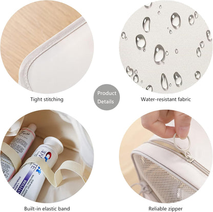 Hanging Travel Toiletry Bag for Women, Water-resistant Makeup Bag Cosmetic Organizer for Traveling Accessories Toiletries (Beige)