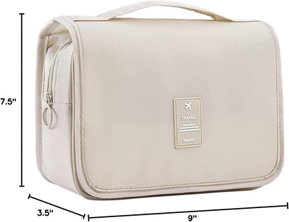Hanging Travel Toiletry Bag for Women, Water-resistant Makeup Bag Cosmetic Organizer for Traveling Accessories Toiletries (Beige)